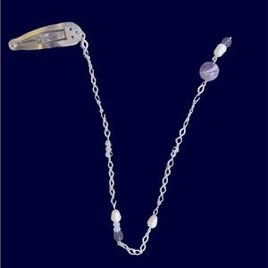 Beaded pearl and amethyst crystal hair clip